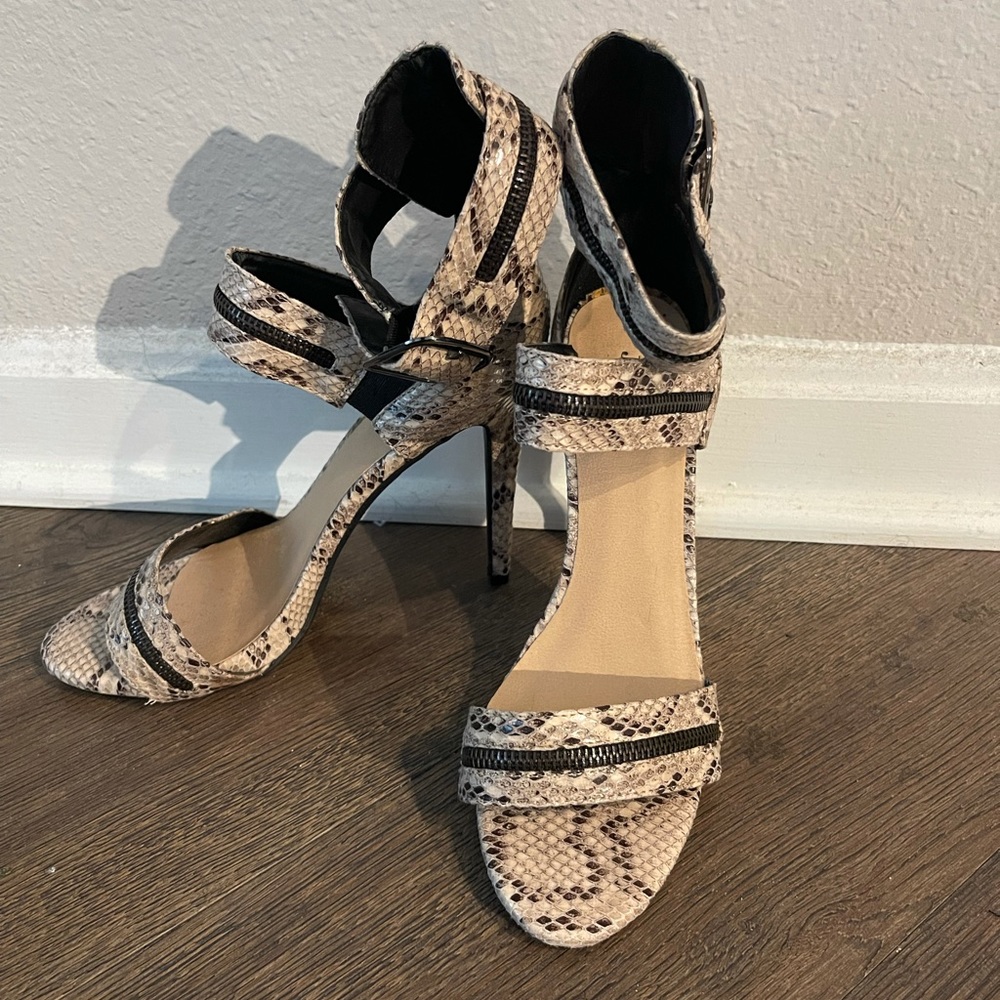 Snakeskin Zipper Sandal Heels-Never Worn